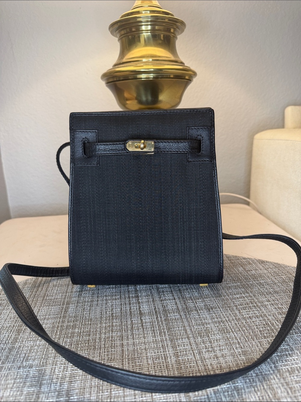 Vintage Beverly Black Crossbody Bag with Gold Accent